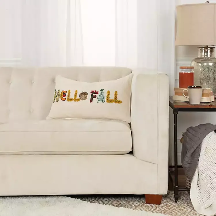 Hello Fall Embroidered Lumbar Pillow Fall