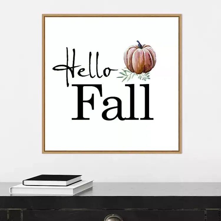 Online Hello Fall Pumpkin Typography Framed Wall Art Fall