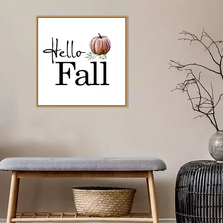 Online Hello Fall Pumpkin Typography Framed Wall Art Fall