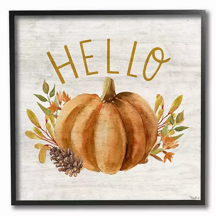 Hot Hello Pumpkin Wood Framed Giclee Art Print Fall
