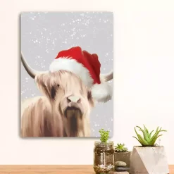 Clearance Highland Cow in Santa Hat Canvas Art Print Christmas Art & Wall Decor