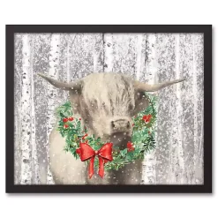 Online Highland Cow Wreath Framed Canvas Art Print Christmas Art & Wall Decor