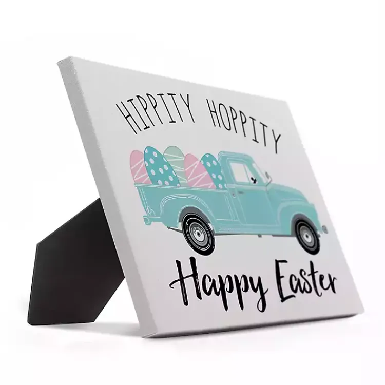 Discount Hippity Hoppity Blue Truck Easel Back Canvas Easter Decorations