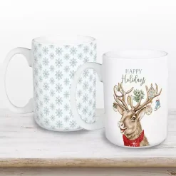 Discount Holiday Deer & Snowflakes Christmas Mugs, Set of 2 Christmas Dining & Entertaining