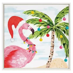 Clearance Holiday Flamingo Framed Canvas Art Print Christmas Art & Wall Decor