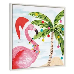 Clearance Holiday Flamingo Framed Canvas Art Print Christmas Art & Wall Decor
