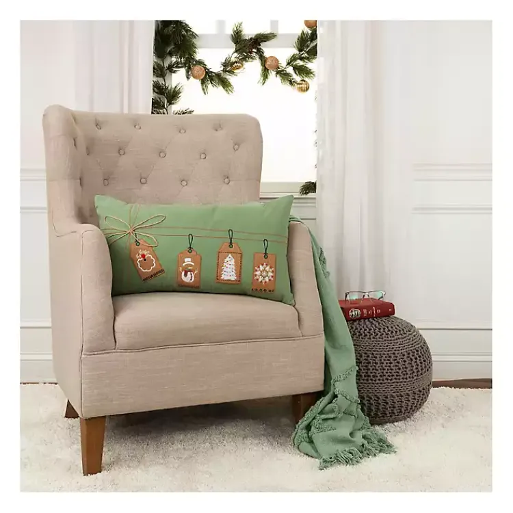 Clearance Holiday Gift Tags Embroidered Lumbar Pillow Christmas Pillows
