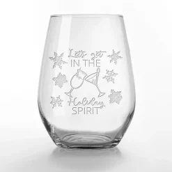 Hot Holiday Spirit Etched Wine Glasses, Set of 2 Christmas Dining & Entertaining
