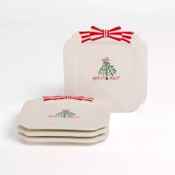 Kirklands Home Dinnerware|Holly Jolly Bow Appetizer Plates, Set of 4 Multi