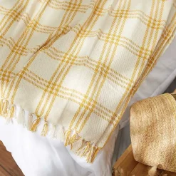Hot Honey Gold Plaid Fringe Throw Blankets & Throws