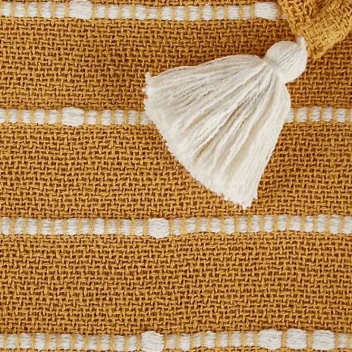 Discount Honey Gold Slub Stripe Decorative Throw Blankets & Throws
