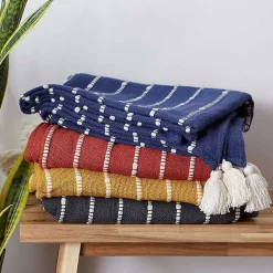 Discount Honey Gold Slub Stripe Decorative Throw Blankets & Throws