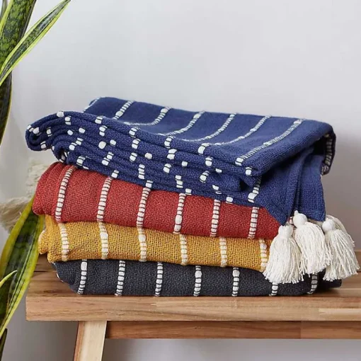 Discount Honey Gold Slub Stripe Decorative Throw Blankets & Throws