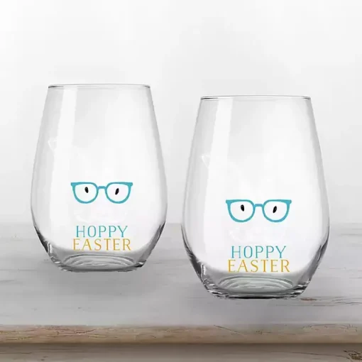 Best Hoppy Easter Stemless Wine Glasses, Set of 2 Easter Decorations