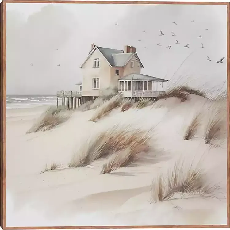 Kirklands Home Canvas Art|House on the Dunes Framed Canvas Art Print Tan