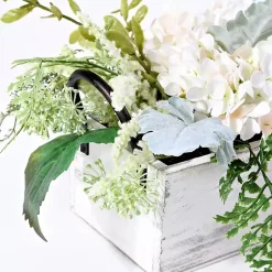 Hydrangea Arrangement in White Planter Arrangements & Greenery