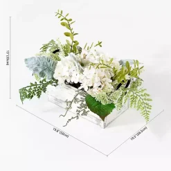 Hydrangea Arrangement in White Planter Arrangements & Greenery