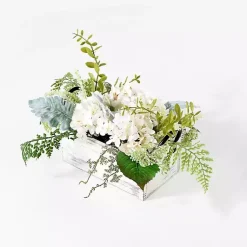 Hydrangea Arrangement in White Planter Arrangements & Greenery