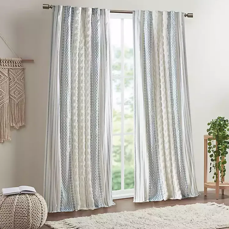 Kirklands Home Curtains & Drapes|Imani Chenille Stripe Curtain Panel, 95 in. Blue