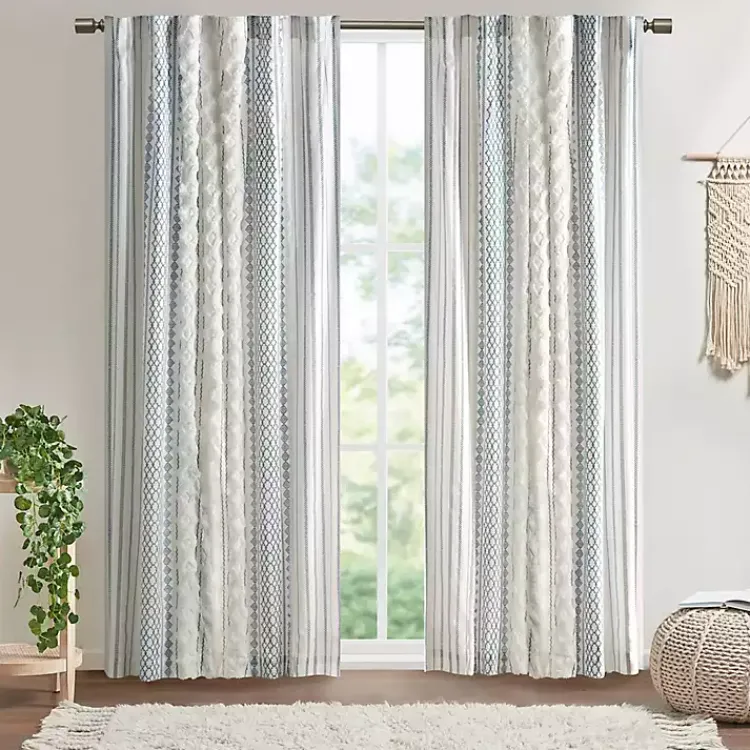 Kirklands Home Curtains & Drapes|Imani Chenille Stripe Curtain Panel, 95 in. Blue