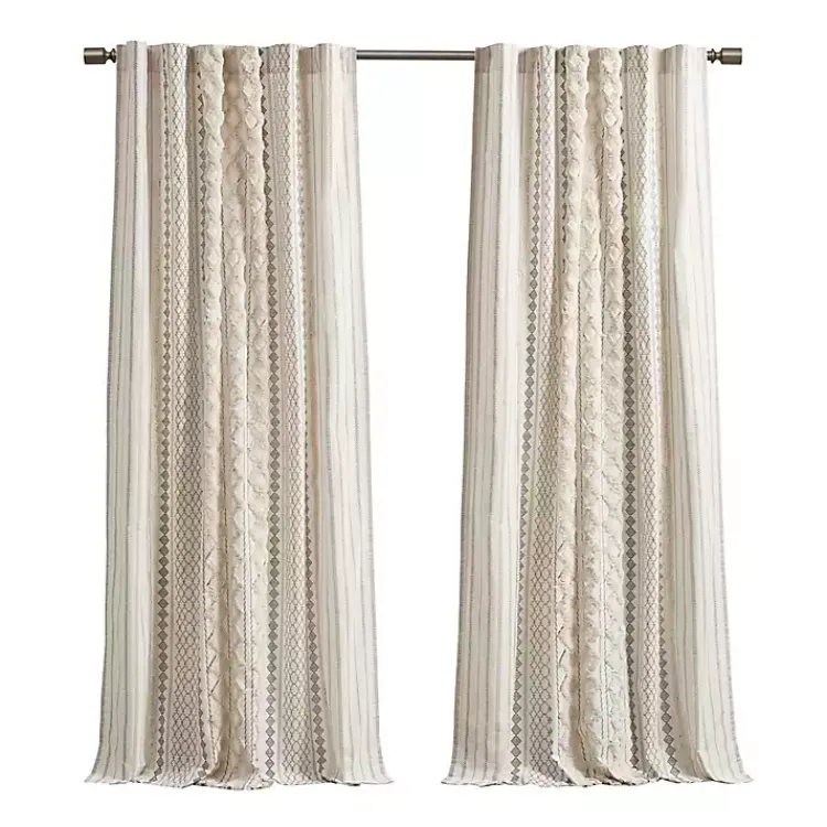 Kirklands Home Curtains & Drapes|Imani Cream Chenille Stripe Curtain Panel, 95 in. Ivory