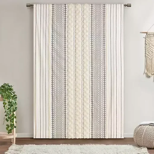 Kirklands Home Curtains & Drapes|Imani Cream Chenille Stripe Curtain Panel, 95 in. Ivory