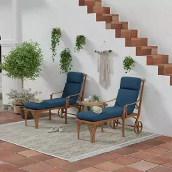 Kirklands Home Outdoor Cushions & Pillows|Indigo Canvas French Edge Outdoor Chaise Cushion Blue