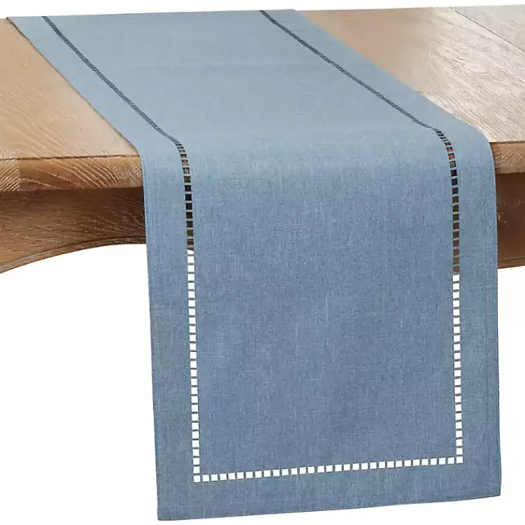 Kirklands Home Table Linens|Indigo Hemstitch Border Table Runner Blue
