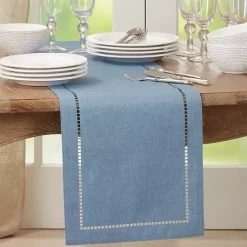 Kirklands Home Table Linens|Indigo Hemstitch Border Table Runner Blue