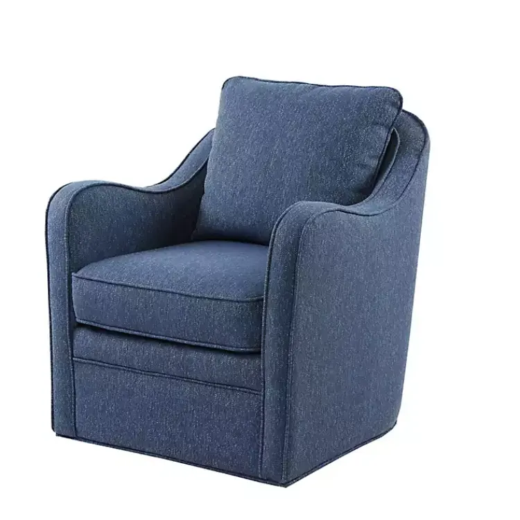 Kirklands Home Accent Chairs|Indigo Swivel Upholstered Wide Seat Accent Chair Blue