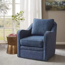 Kirklands Home Accent Chairs|Indigo Swivel Upholstered Wide Seat Accent Chair Blue