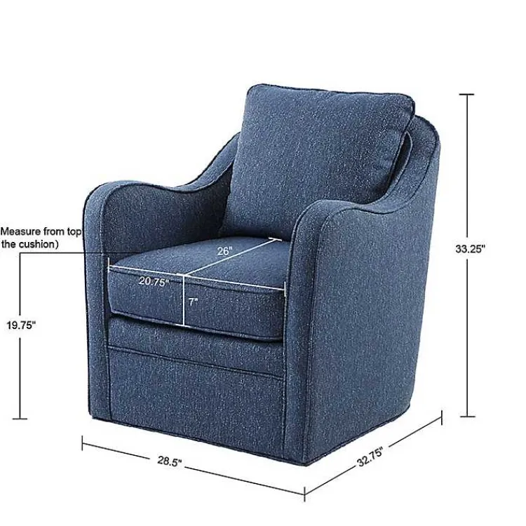 Kirklands Home Accent Chairs|Indigo Swivel Upholstered Wide Seat Accent Chair Blue