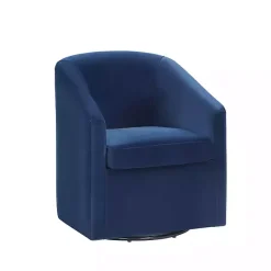 Kirklands Home Accent Chairs|Indigo Velvet Swivel Barrel Accent Chair Blue