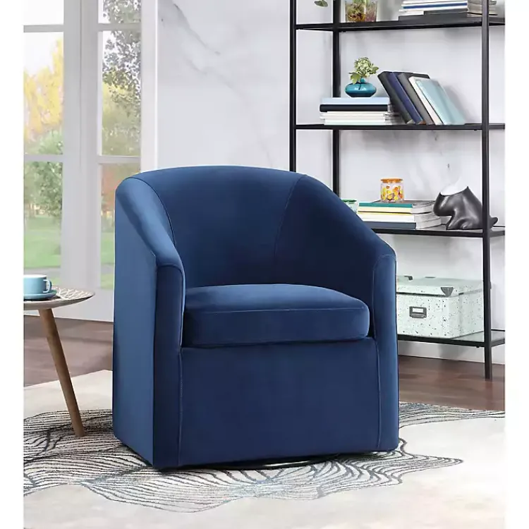 Kirklands Home Accent Chairs|Indigo Velvet Swivel Barrel Accent Chair Blue