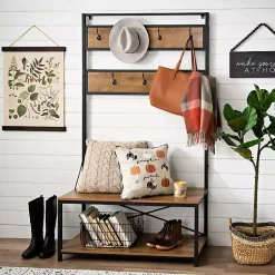 Kirklands Home Entryway Furniture|Industrial Metal and Barnwood Hall Tree