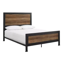 Kirklands Home Beds & Headboards|Industrial Rustic Oak Queen Bed with Metal Frame Brown