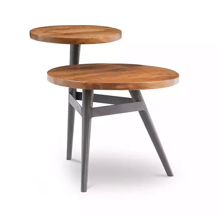 Kirklands Home Accent & End Tables|Industrial Two-Tiered Gunmetal Accent Table Brown