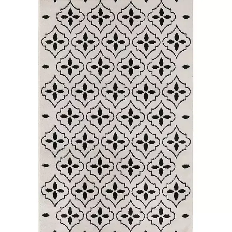 Kirklands Home Area Rugs|Ivory & Black Quatrefoil Indoor/Outdoor Rug, 4x6