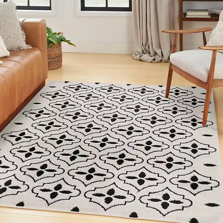 Kirklands Home Area Rugs|Ivory & Black Quatrefoil Indoor/Outdoor Rug, 4x6