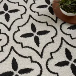 Kirklands Home Area Rugs|Ivory & Black Quatrefoil Indoor/Outdoor Rug, 4x6