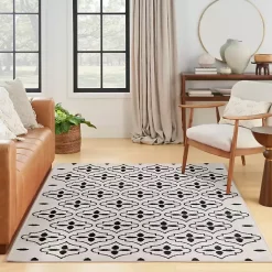 Kirklands Home Area Rugs|Ivory & Black Quatrefoil Indoor/Outdoor Rug, 4x6