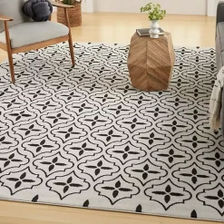 Kirklands Home Outdoor Rugs|Ivory & Black Quatrefoil Indoor/Outdoor Rug, 5x7