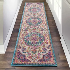 Kirklands Home Area Rugs|Ivory & Multi Floral Medallion Runner, 2x10