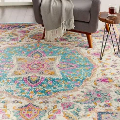 Kirklands Home Area Rugs|Ivory & Multi Floral Medallion Area Rug, 6x9