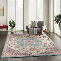 Kirklands Home Area Rugs|Ivory & Multi Floral Medallion Area Rug, 6x9