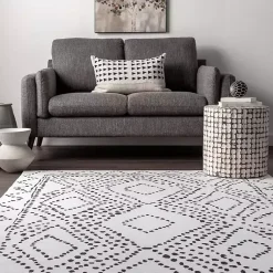 Kirklands Home Area Rugs|Ivory and Black Diamond Washable Area Rug, 4x6