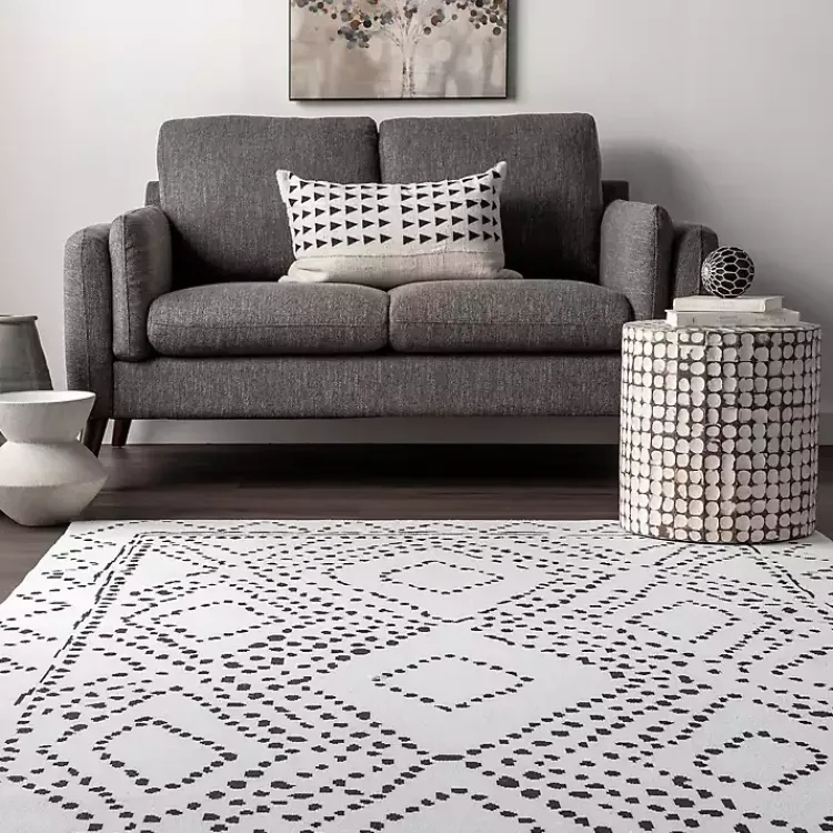 Kirklands Home Area Rugs|Ivory and Black Diamond Washable Area Rug, 4x6