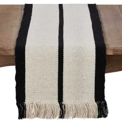 Kirklands Home Table Linens|Ivory and Black Heavy Rug Table Runner