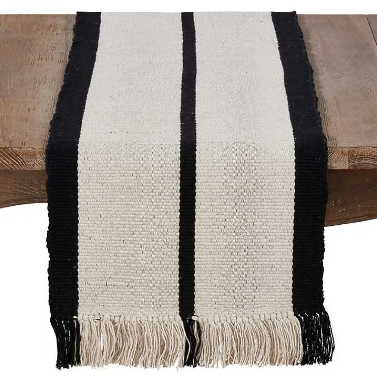 Kirklands Home Table Linens|Ivory and Black Heavy Rug Table Runner