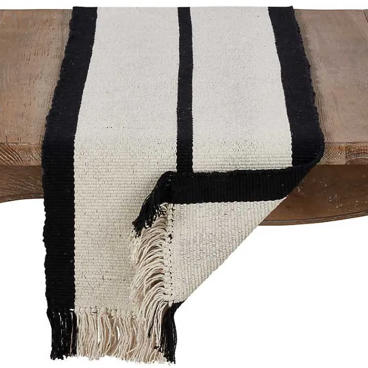Kirklands Home Table Linens|Ivory and Black Heavy Rug Table Runner